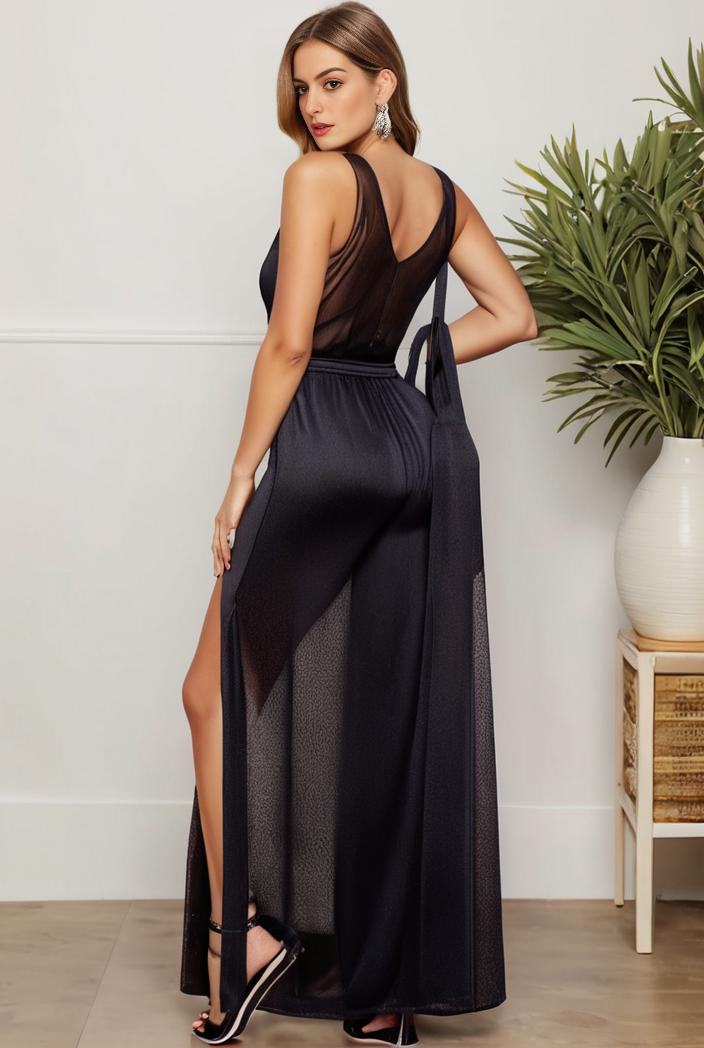plus size shiny v neck side slit formal evening dress 120146
