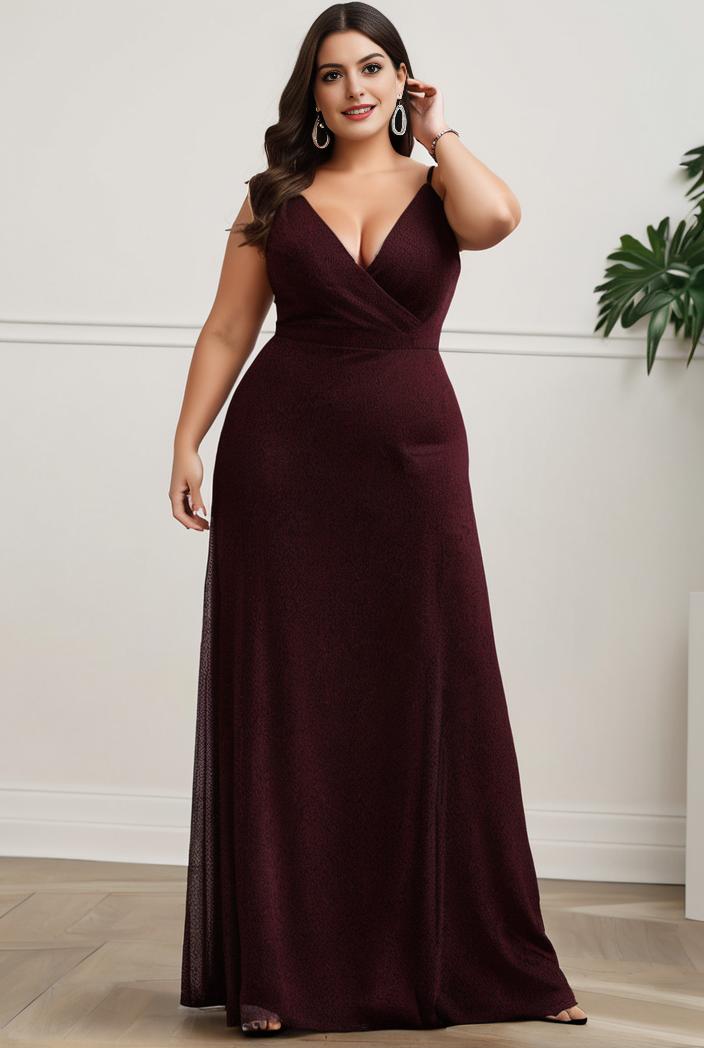 plus size shiny v neck side slit formal evening dress 120190
