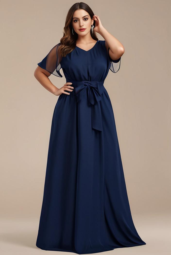 plus size simple chiffon pleated a line round neckline bridesmaid dress 120422