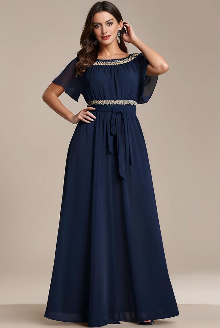 plus size simple chiffon pleated a line round neckline bridesmaid dress 120424