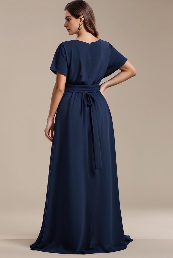 plus size simple chiffon pleated a line round neckline bridesmaid dress 120432