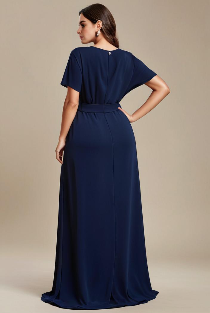 plus size simple chiffon pleated a line round neckline bridesmaid dress 120433