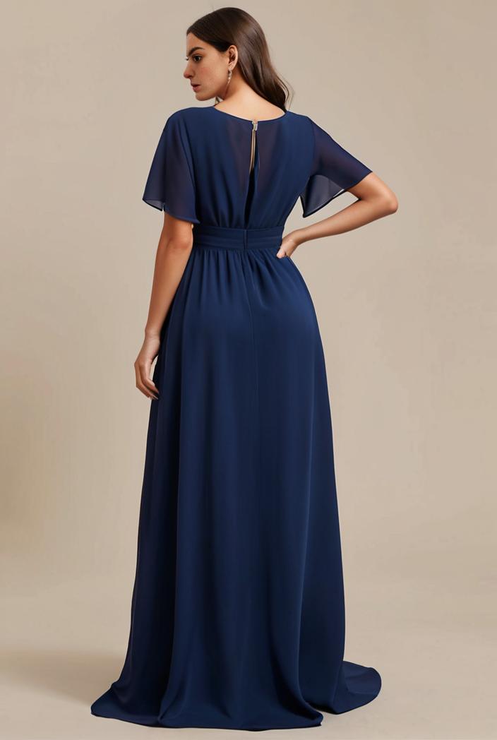 plus size simple chiffon pleated a line round neckline bridesmaid dress 120434