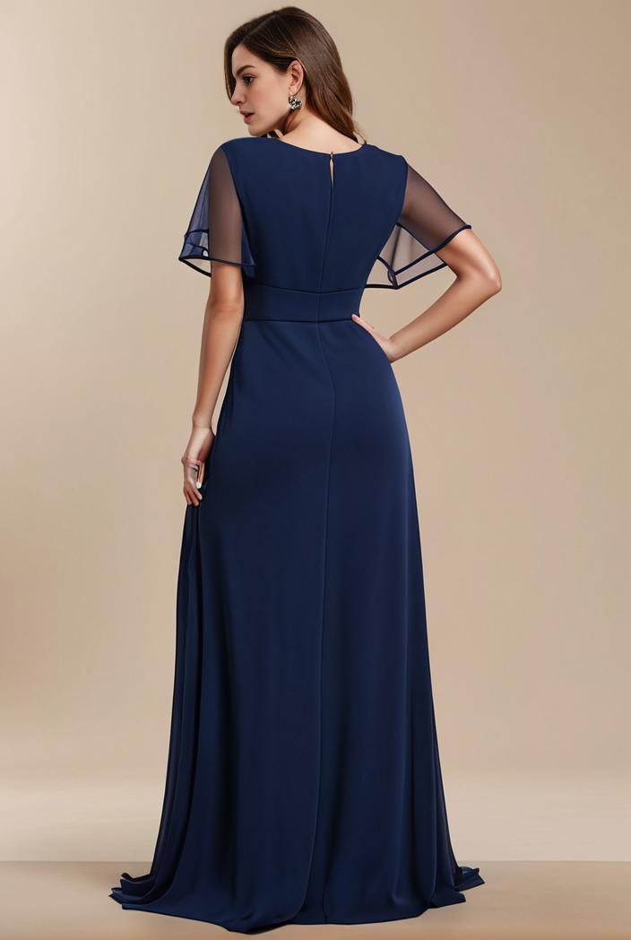 plus size simple chiffon pleated a line round neckline bridesmaid dress 120435