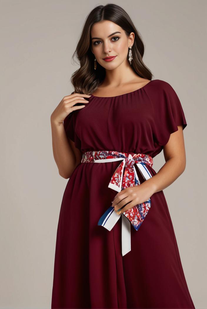 plus size simple chiffon pleated a line round neckline bridesmaid dress 120447