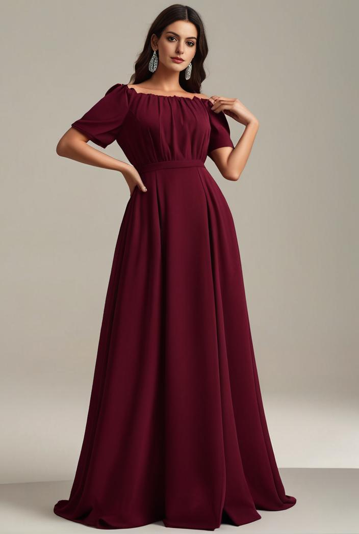 plus size simple chiffon pleated a line round neckline bridesmaid dress 120456