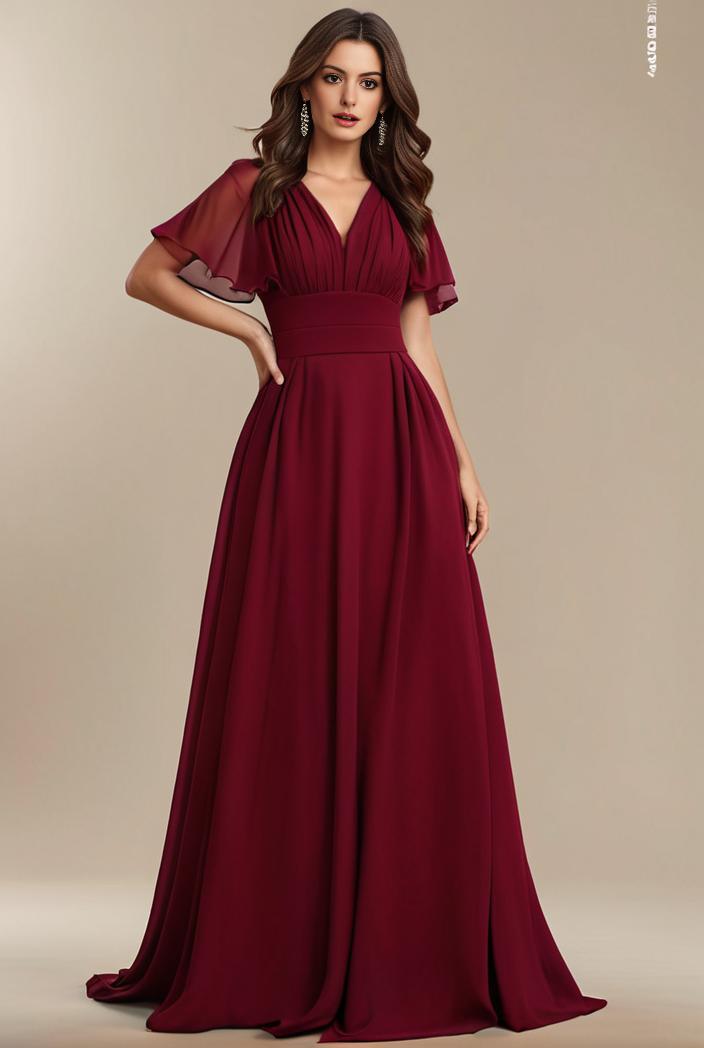 plus size simple chiffon pleated a line round neckline bridesmaid dress 120459