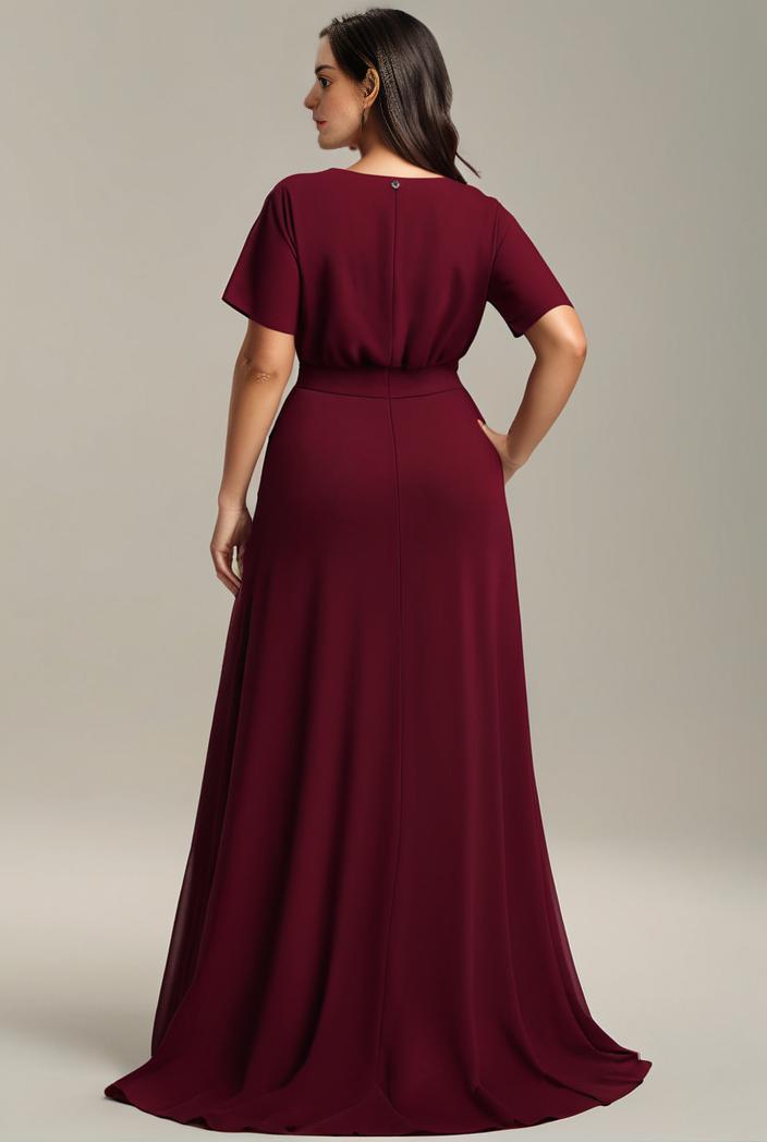plus size simple chiffon pleated a line round neckline bridesmaid dress 120463