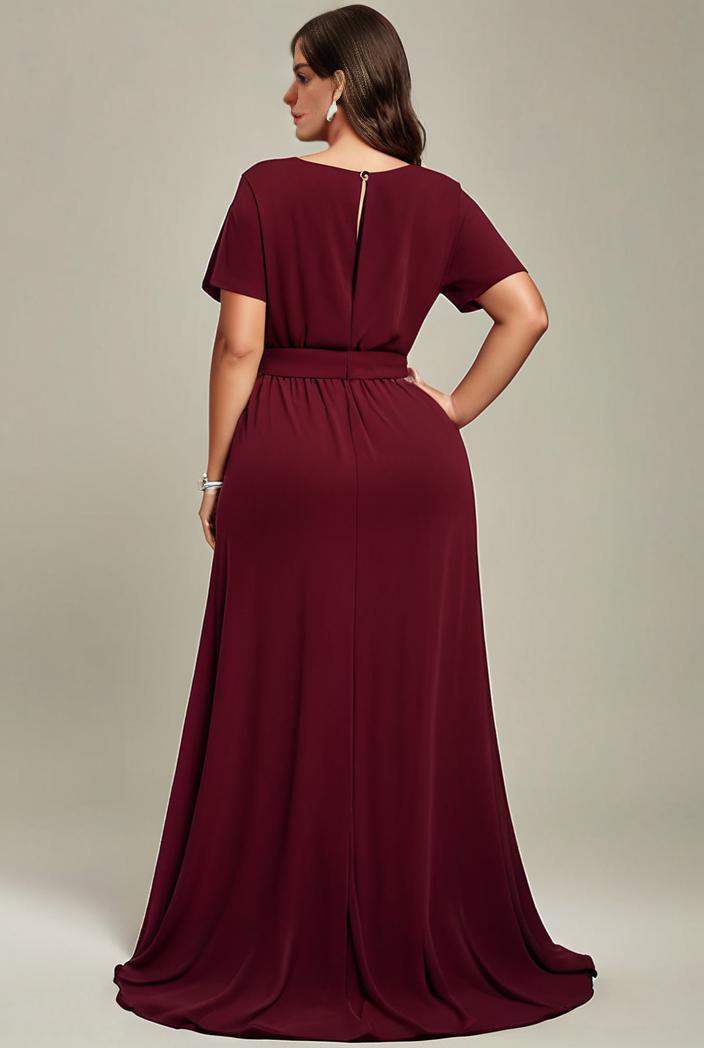 plus size simple chiffon pleated a line round neckline bridesmaid dress 120465