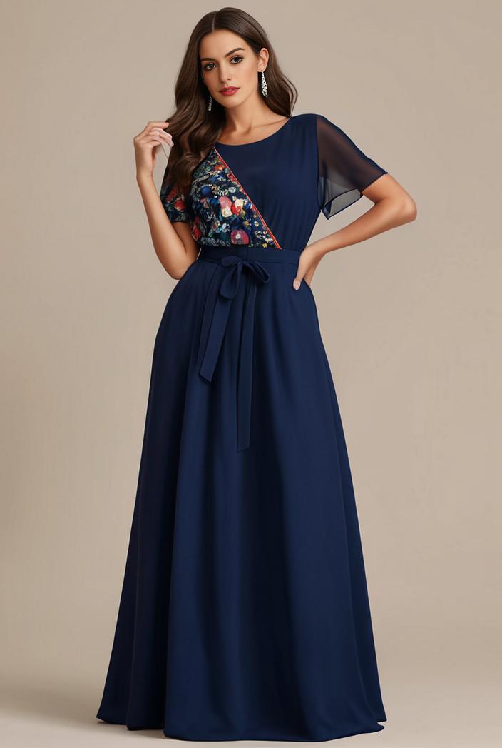 plus size simple chiffon pleated a line round neckline bridesmaid dress 120482
