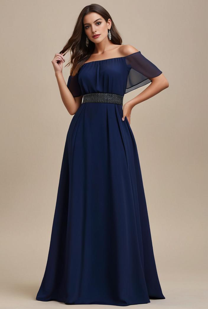 plus size simple chiffon pleated a line round neckline bridesmaid dress 120483