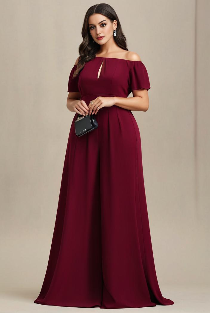 plus size simple chiffon pleated a line round neckline bridesmaid dress 120491