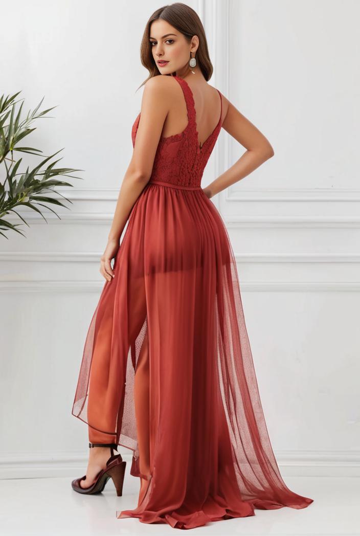 sleeveless v back tulle high low sequin appliques evening dresses 124646