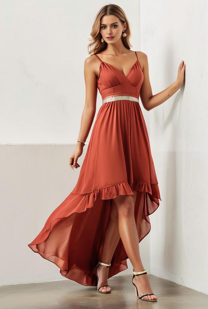 sleeveless v back tulle high low sequin appliques evening dresses 124660