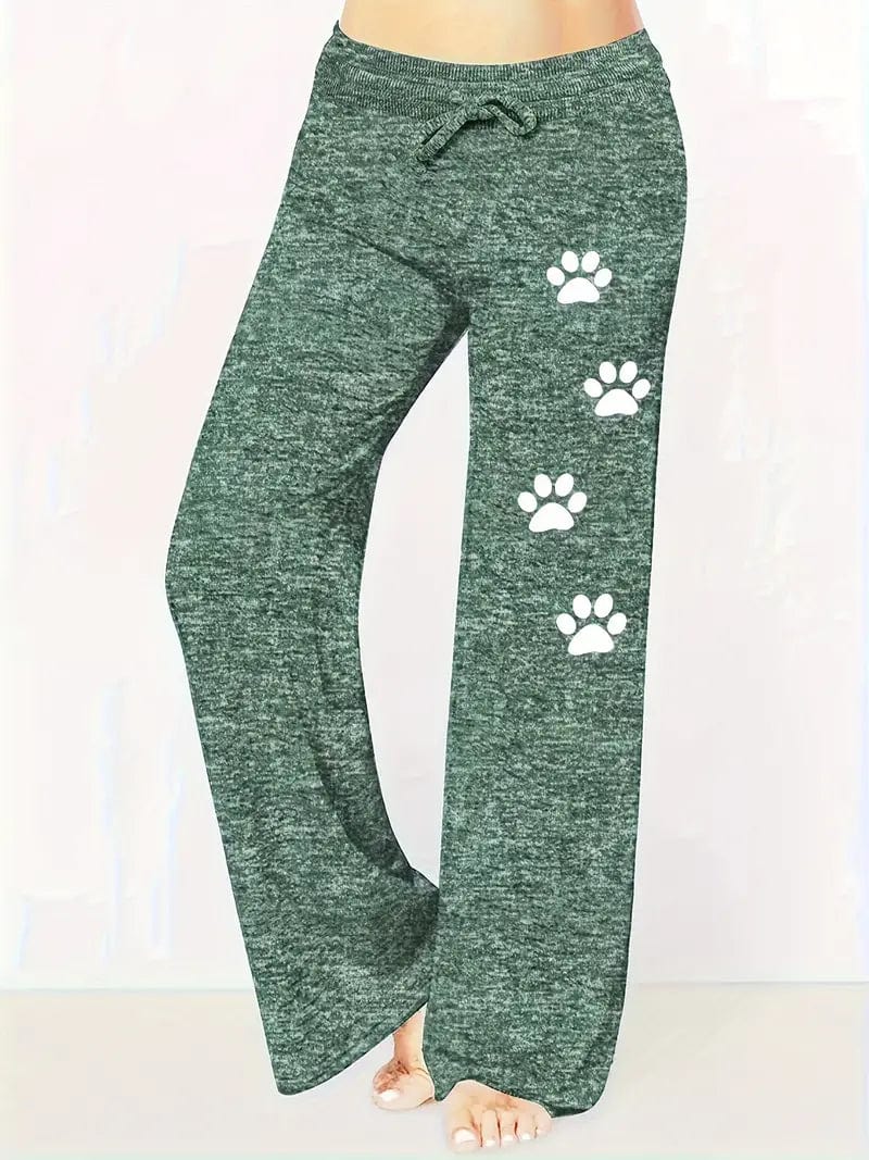 Paw Print Drawstring Loose Pants, Comfy Women's Trousers
