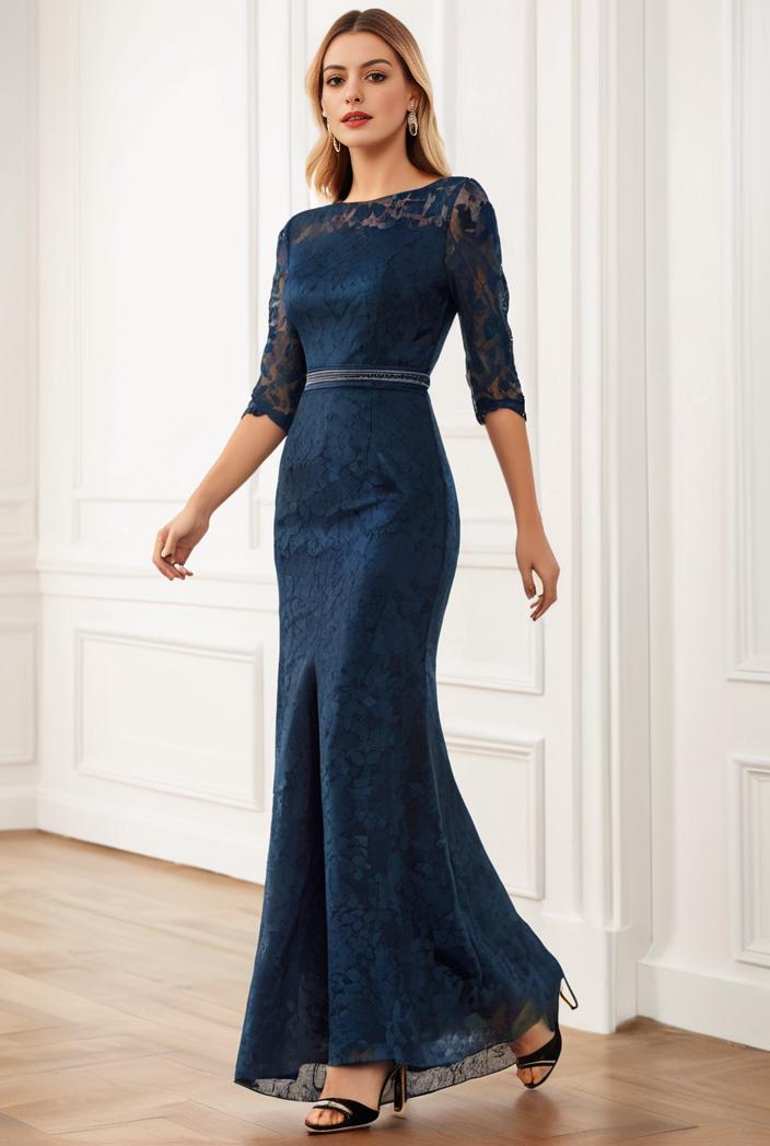 3 4 sleeve bodycon plunging back sequin evening dress 128423
