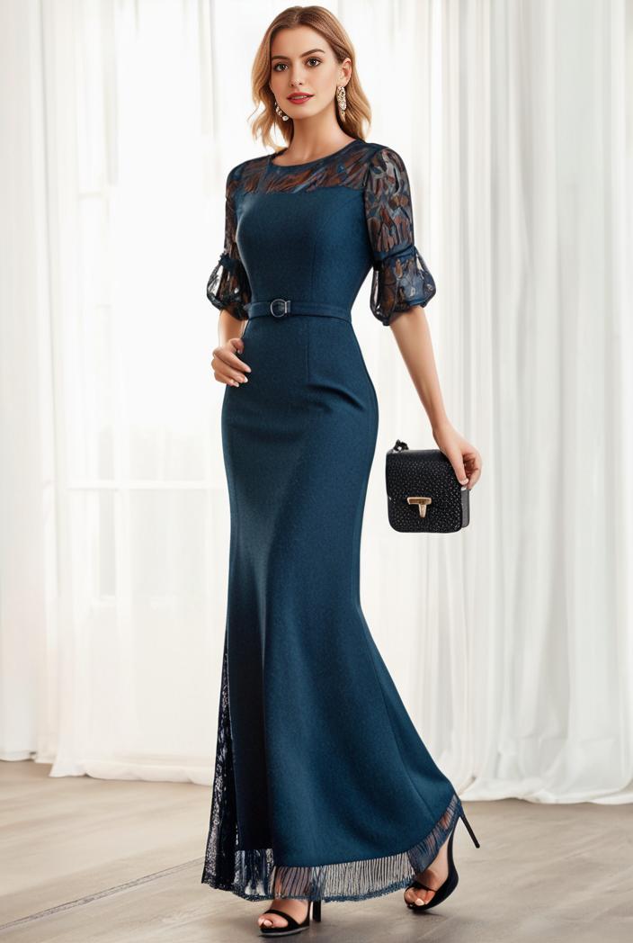 3 4 sleeve bodycon plunging back sequin evening dress 128430