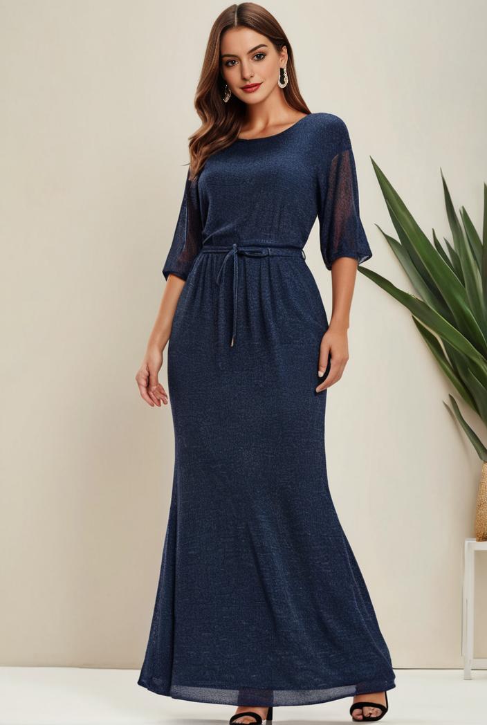 3 4 sleeve bodycon plunging back sequin evening dress 128431