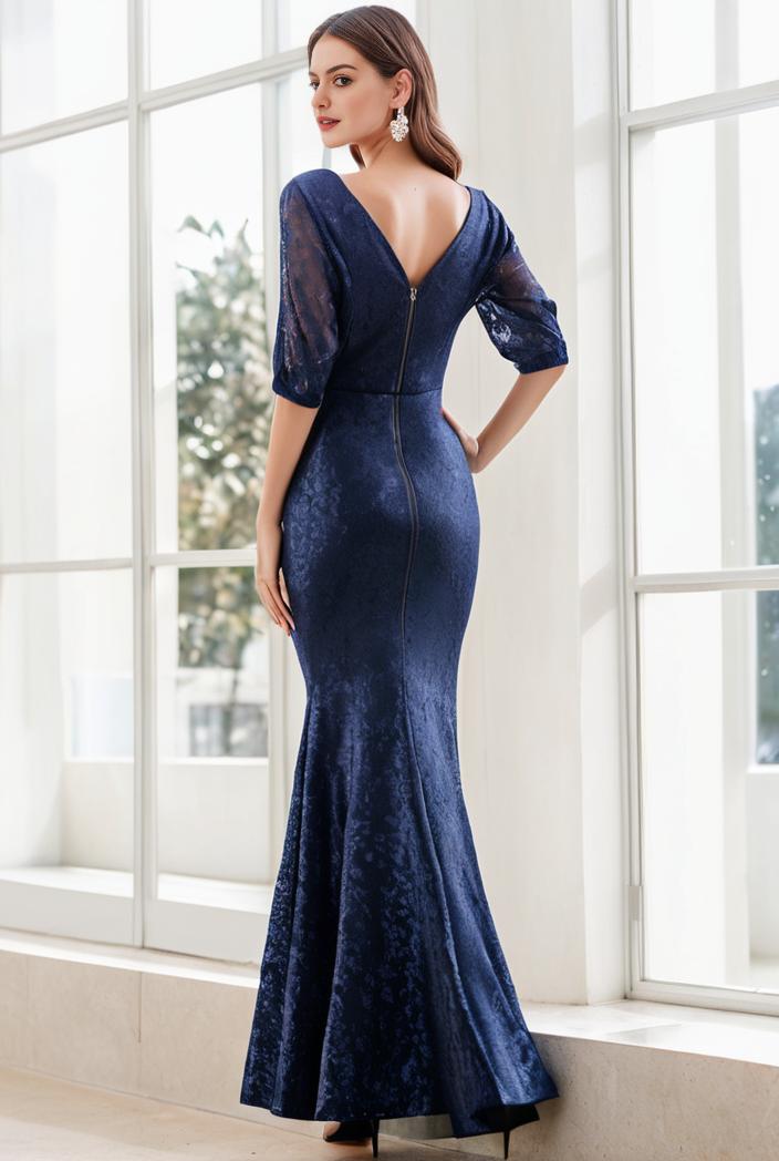 3 4 sleeve bodycon plunging back sequin evening dress 128439