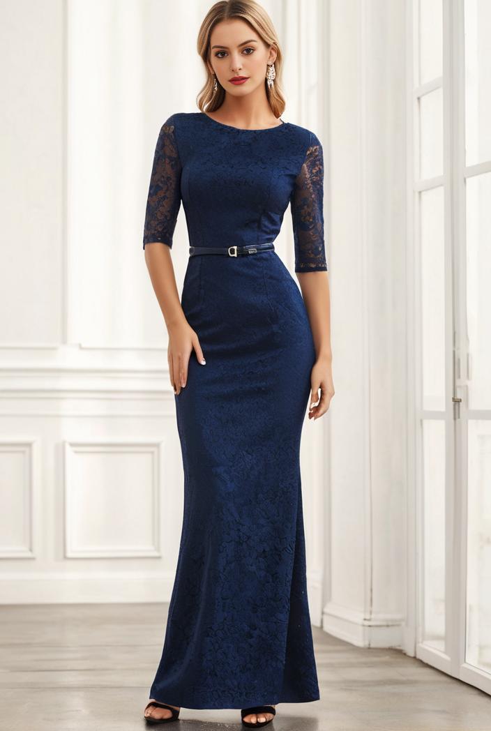 3 4 sleeve bodycon plunging back sequin evening dress 128448