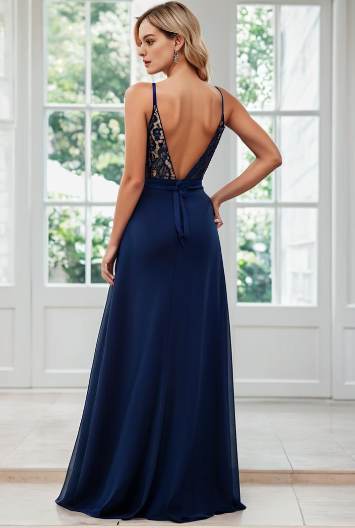 convertible chiffon lace open back spaghetti straps bridesmaid dress 129081