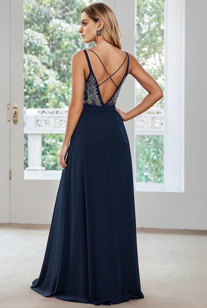 convertible chiffon lace open back spaghetti straps bridesmaid dress 129084