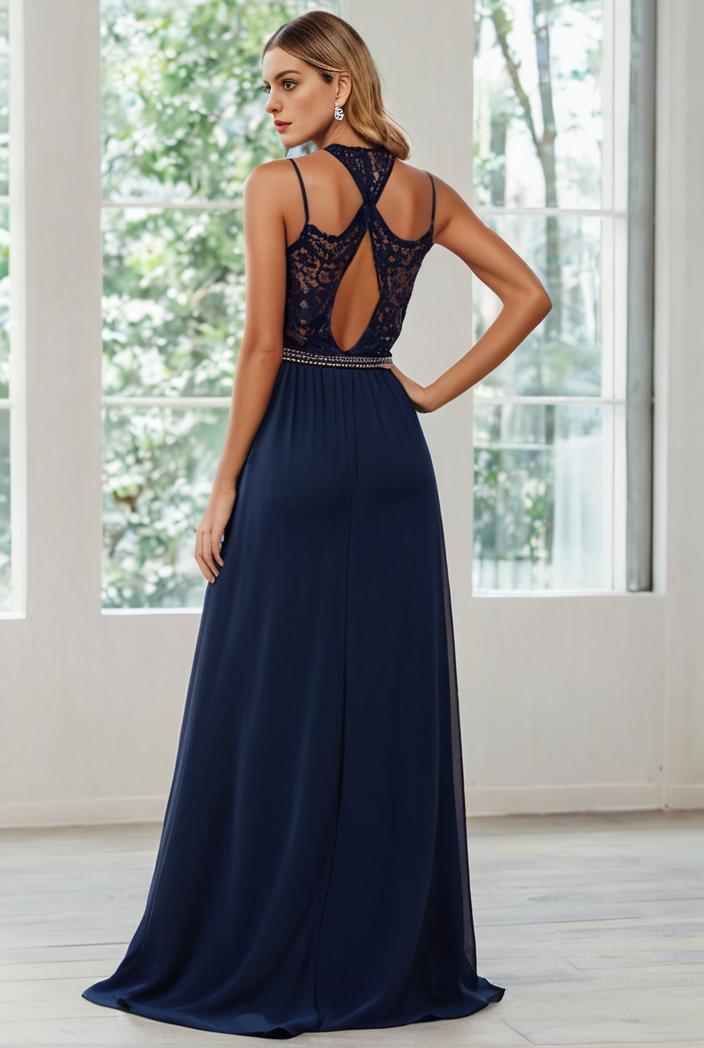 convertible chiffon lace open back spaghetti straps bridesmaid dress 129082