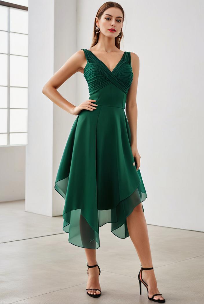 deep v neck lace chiffon bridesmaid dress with asymmetrical hem 129690