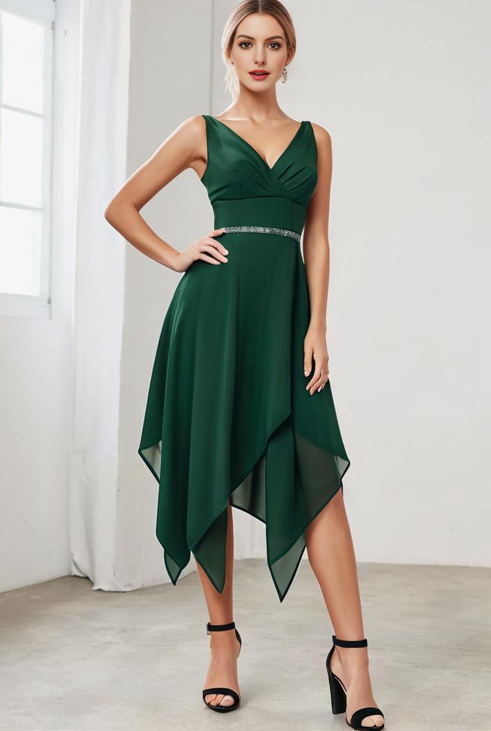 deep v neck lace chiffon bridesmaid dress with asymmetrical hem 129691