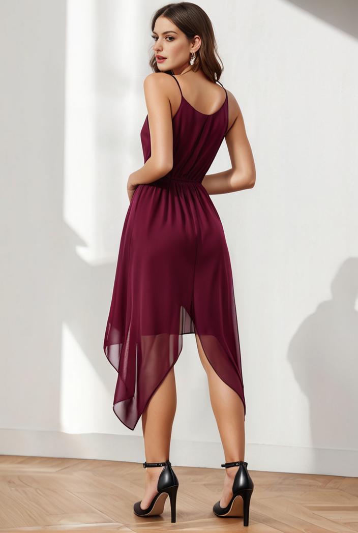 deep v neck lace chiffon bridesmaid dress with asymmetrical hem 129713