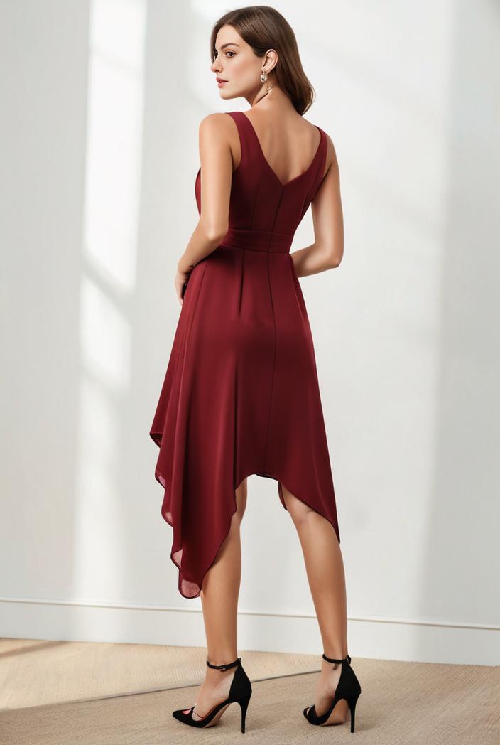 deep v neck lace chiffon bridesmaid dress with asymmetrical hem 129718