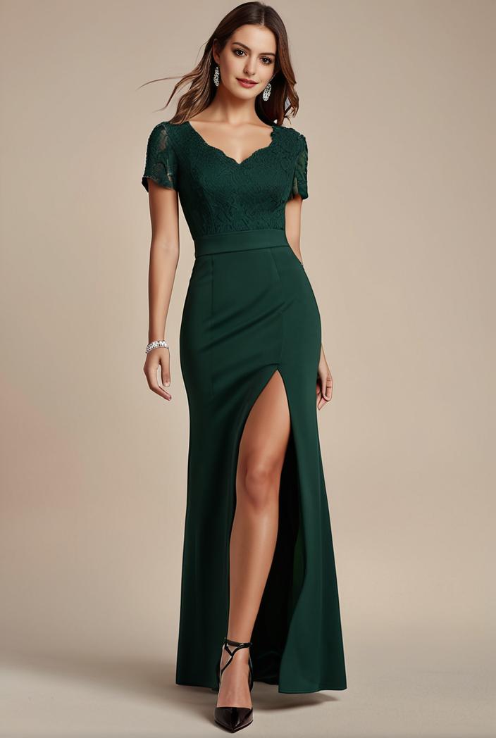 deep v neck sequin short sleeve high side front slit mother of the bride dress 129893