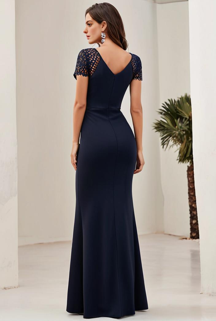 deep v neck sequin short sleeve high side front slit mother of the bride dress 130091