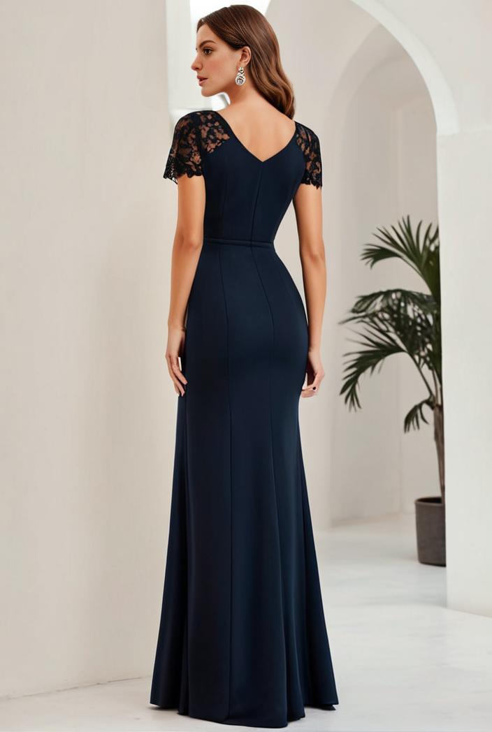 deep v neck sequin short sleeve high side front slit mother of the bride dress 130092