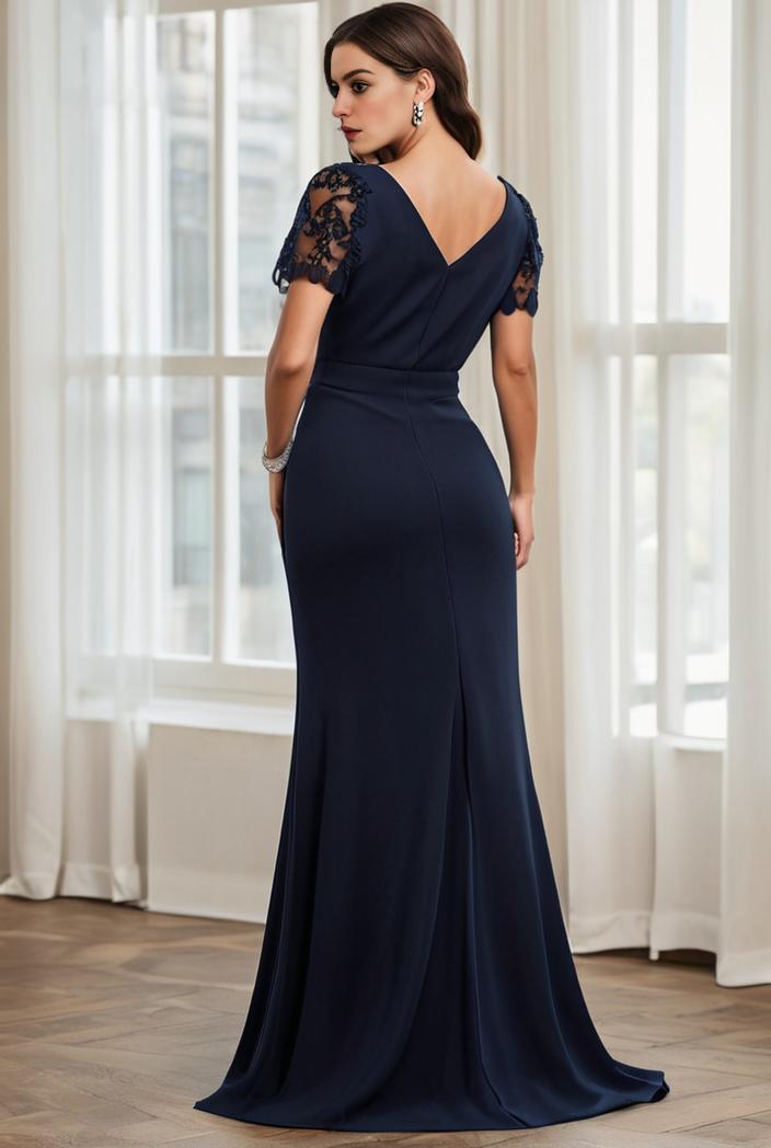 deep v neck sequin short sleeve high side front slit mother of the bride dress 130106