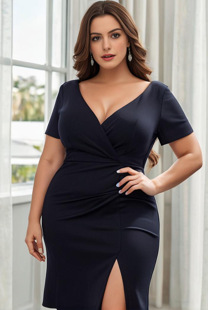 deep v neck sequin short sleeve high side front slit mother of the bride dress 130116