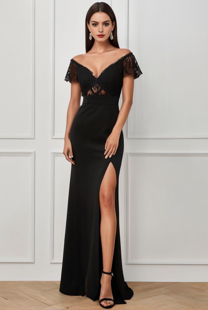 deep v neck sequin short sleeve high side front slit mother of the bride dress 130128