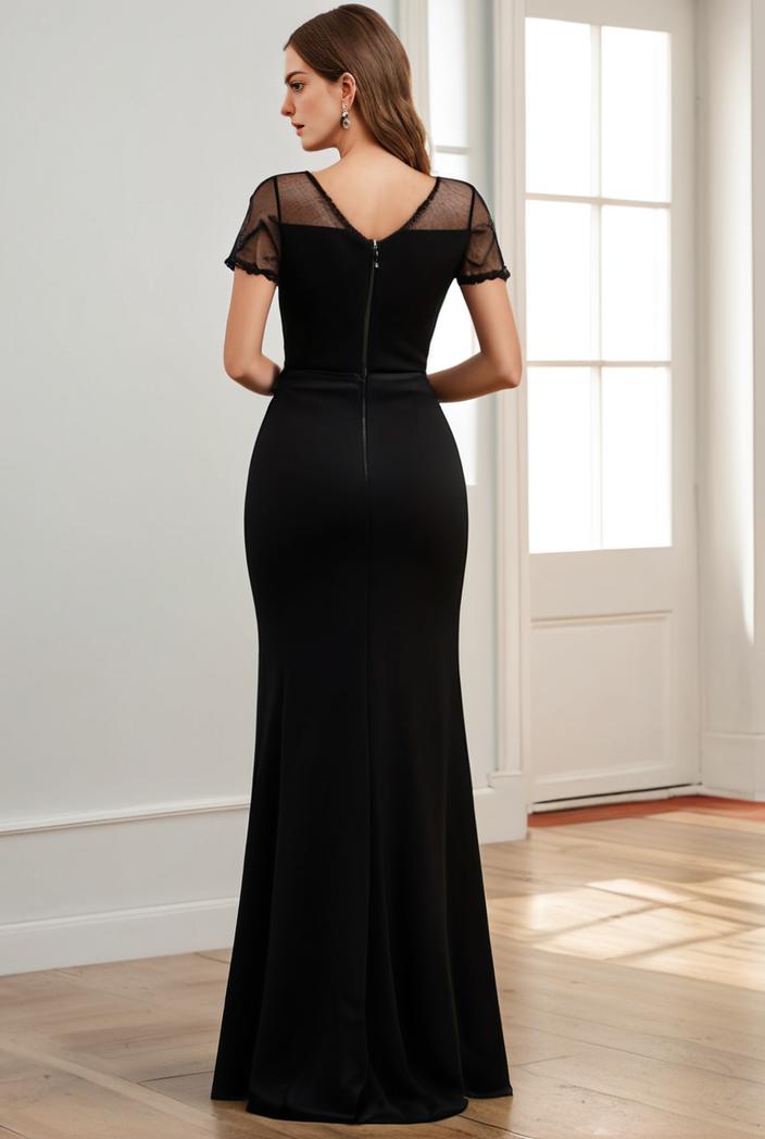 deep v neck sequin short sleeve high side front slit mother of the bride dress 130135