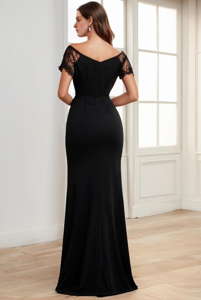 deep v neck sequin short sleeve high side front slit mother of the bride dress 130136