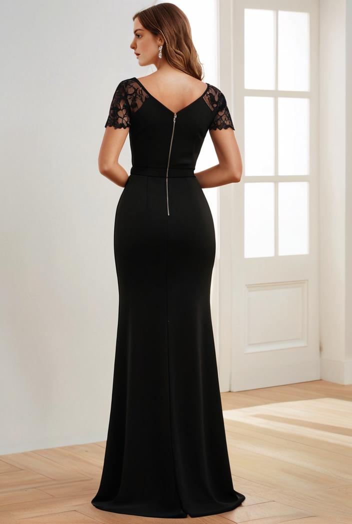 deep v neck sequin short sleeve high side front slit mother of the bride dress 130133