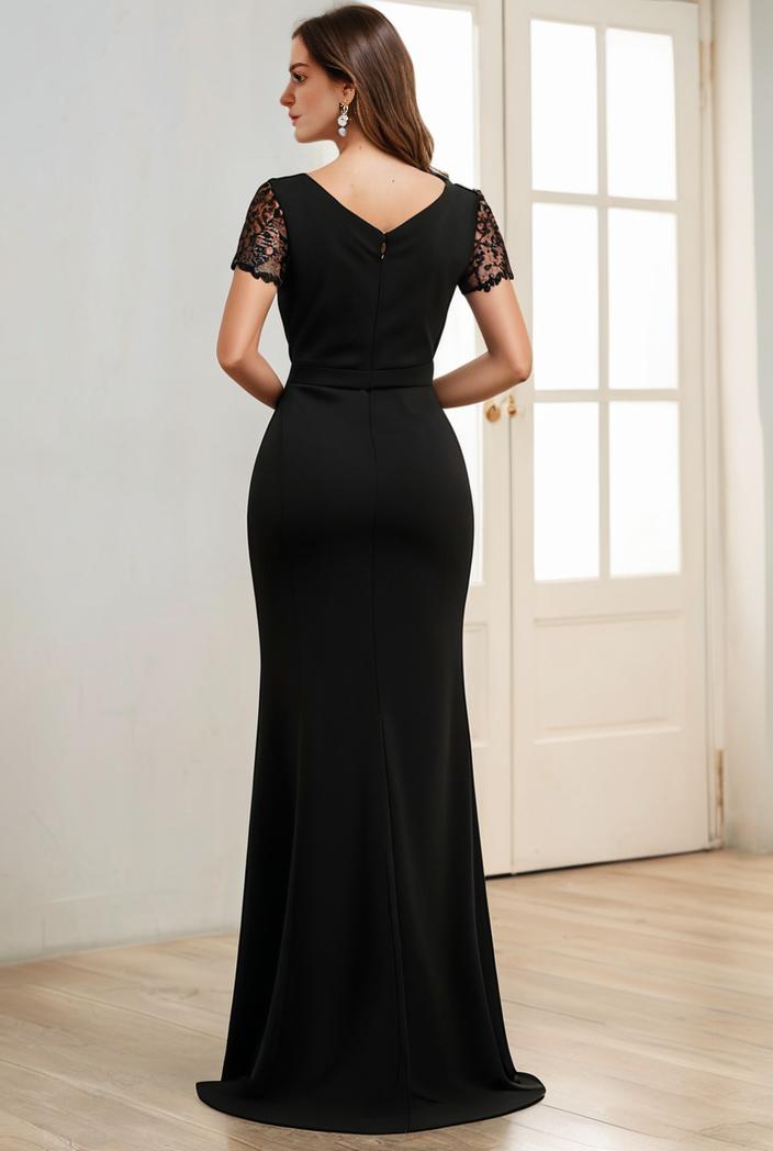 deep v neck sequin short sleeve high side front slit mother of the bride dress 130138