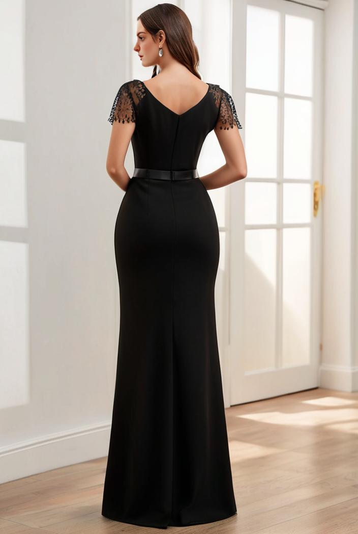 deep v neck sequin short sleeve high side front slit mother of the bride dress 130139