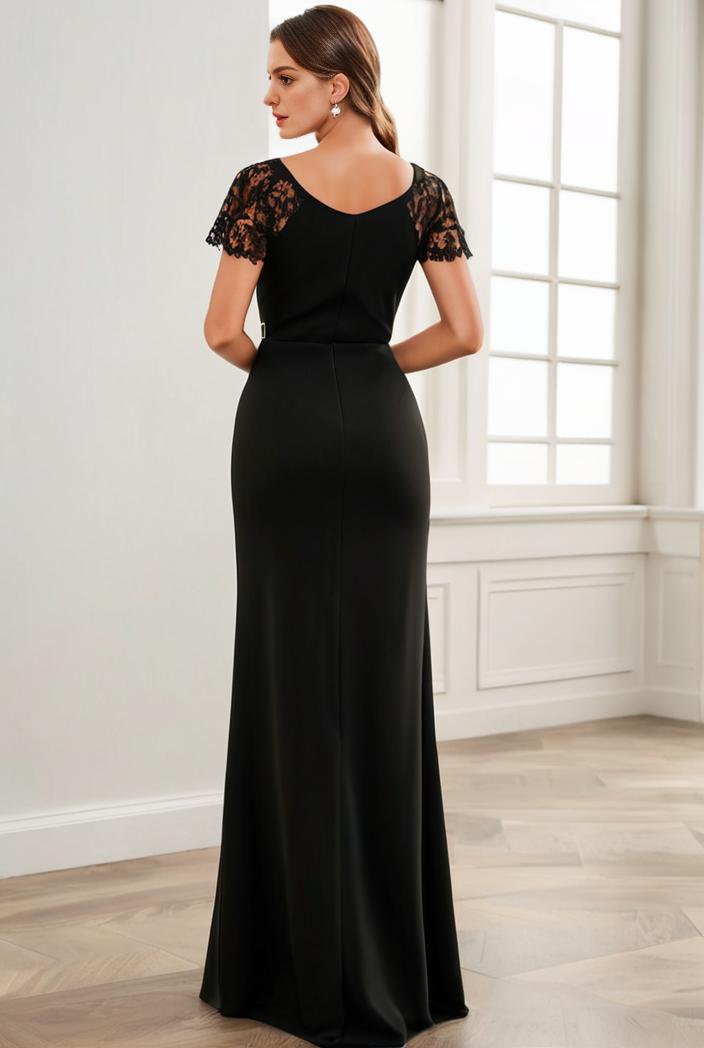 deep v neck sequin short sleeve high side front slit mother of the bride dress 130140