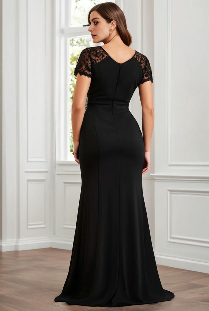 deep v neck sequin short sleeve high side front slit mother of the bride dress 130156
