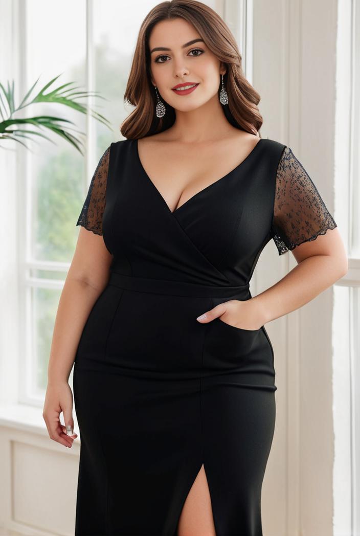 deep v neck sequin short sleeve high side front slit mother of the bride dress 130166