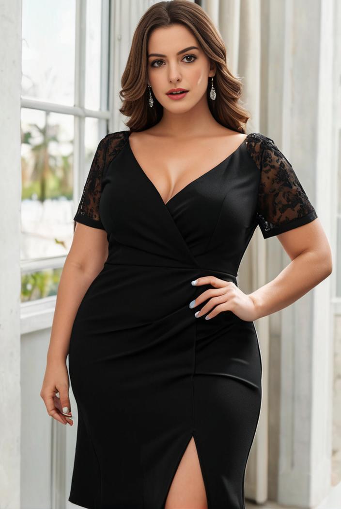 deep v neck sequin short sleeve high side front slit mother of the bride dress 130169