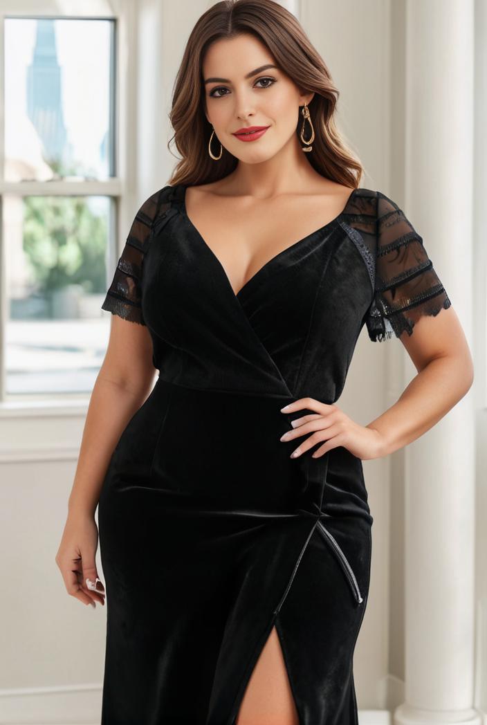 deep v neck sequin short sleeve high side front slit mother of the bride dress 130170