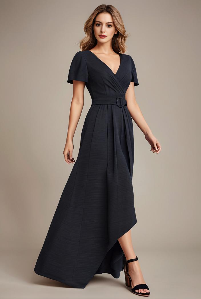 glitter high low front side slit ruffled v neck evening dress 133407