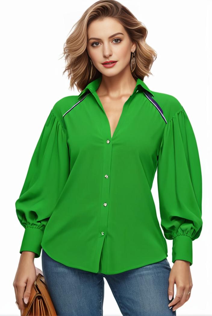 plus size casual blouse women s plus solid button up lantern sleeve turn down collar nipped waist blouse 136465