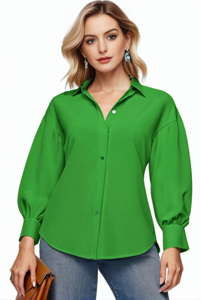 plus size casual blouse women s plus solid button up lantern sleeve turn down collar nipped waist blouse 136470